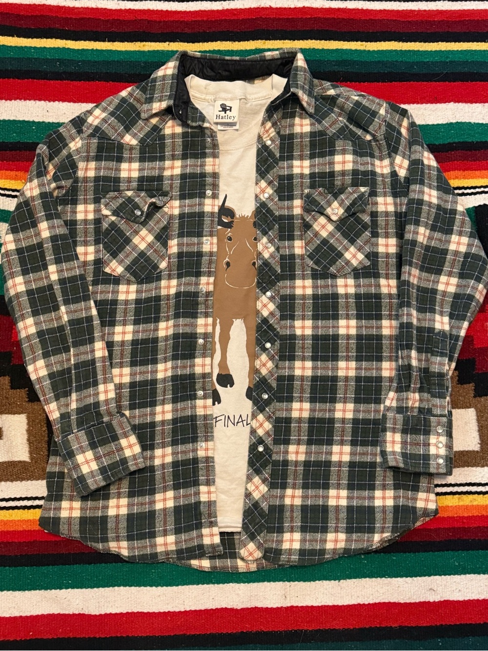 Wrangler Green and Cream Plaid Flannel Shirt